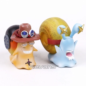 Limited Unit Dinosaur Model Anime One Piece Luffy & Ace Den Den Mushi Telephone PVC Figures Toys 2pcs/set 11cm