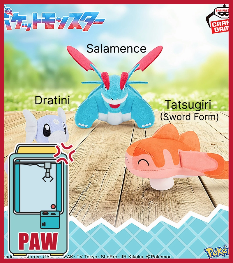 Hobbyist Collection ???Paw Game - Pok??mon Plush Toys - Dratini, Salamence, and Tatsugiri (Sword Form)